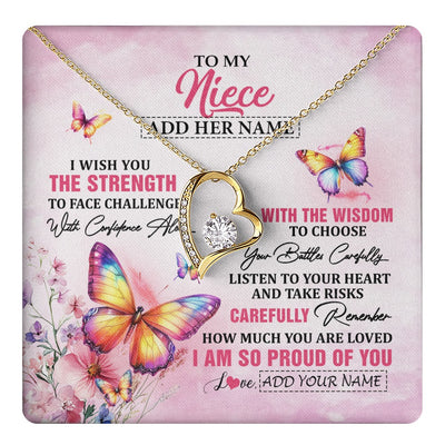 Forever Love Necklace 18K Yellow Gold Finish | 1 | Personalized To My Niece Gifts Necklace From Aunt Uncle Auntie I Wish You The Strength Butterfly Niece Birthday Gifts Christmas Custom Gift Box Message Card | https://teecentury.