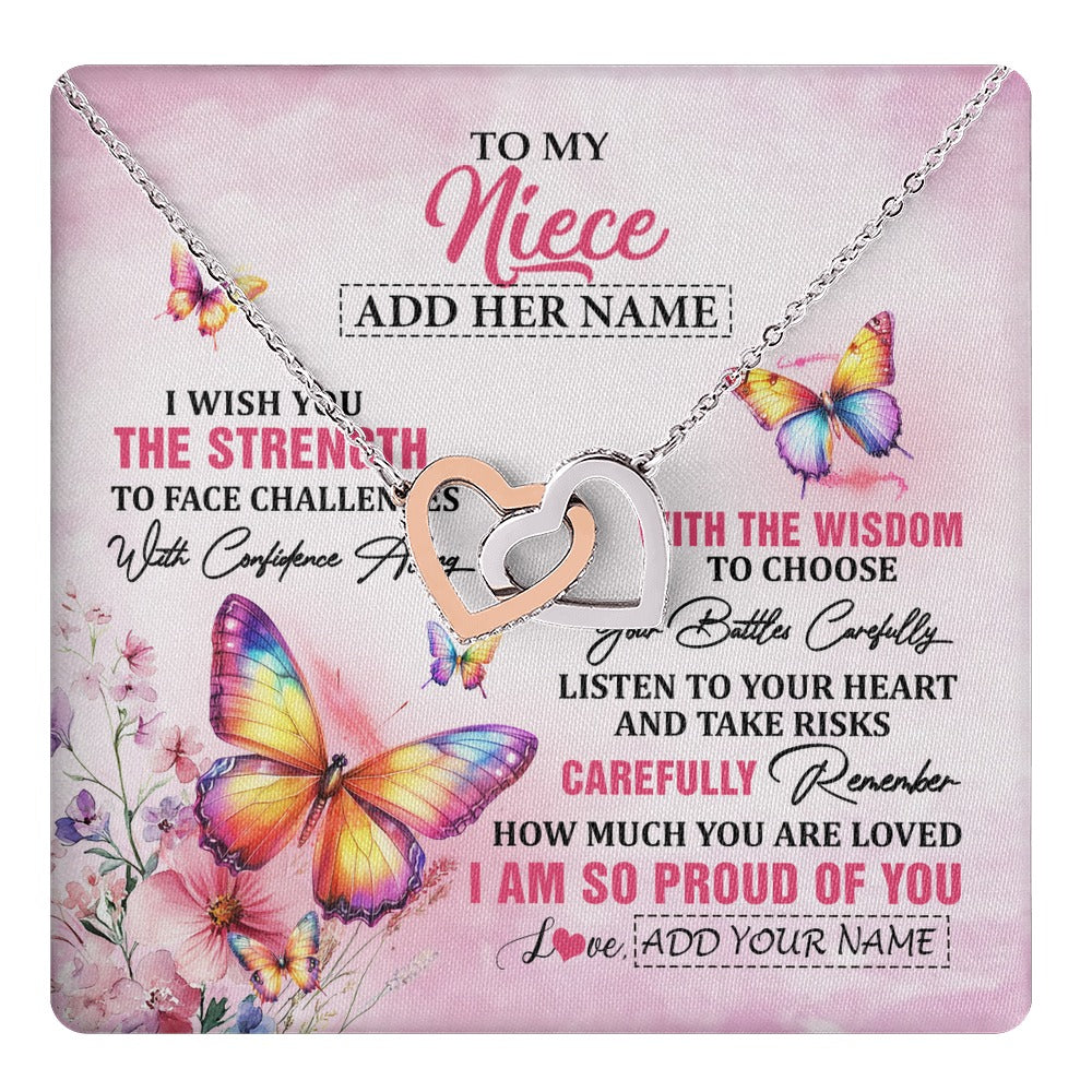 Interlocking Hearts Necklace Stainless Steel & Rose Gold Finish | 1 | Personalized To My Niece Gifts Necklace From Aunt Uncle Auntie I Wish You The Strength Butterfly Niece Birthday Gifts Christmas Custom Gift Box Message Card | https://teecentury.