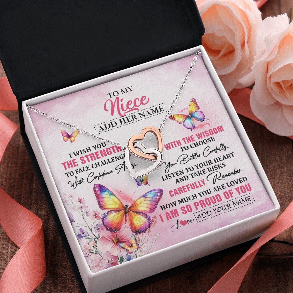 Interlocking Hearts Necklace Stainless Steel & Rose Gold Finish | 2 | Personalized To My Niece Gifts Necklace From Aunt Uncle Auntie I Wish You The Strength Butterfly Niece Birthday Gifts Christmas Custom Gift Box Message Card | https://teecentury.