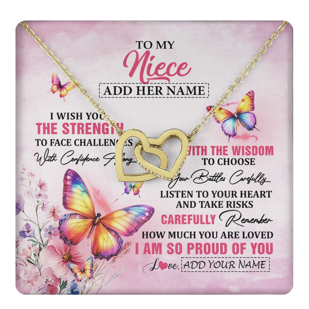 Interlocking Hearts Necklace 18K Yellow Gold Finish | 1 | Personalized To My Niece Gifts Necklace From Aunt Uncle Auntie I Wish You The Strength Butterfly Niece Birthday Gifts Christmas Custom Gift Box Message Card | https://teecentury.