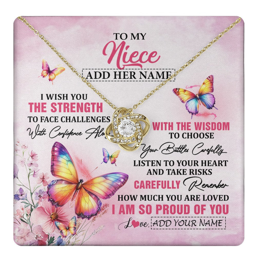 Love Knot Necklace 18K Yellow Gold Finish | 1 | Personalized To My Niece Gifts Necklace From Aunt Uncle Auntie I Wish You The Strength Butterfly Niece Birthday Gifts Christmas Custom Gift Box Message Card | https://teecentury.