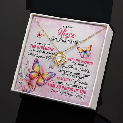 Love Knot Necklace 18K Yellow Gold Finish | 2 | Personalized To My Niece Gifts Necklace From Aunt Uncle Auntie I Wish You The Strength Butterfly Niece Birthday Gifts Christmas Custom Gift Box Message Card | https://teecentury.