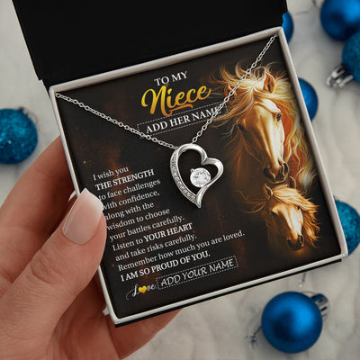 Forever Love Necklace 14K White Gold Finish | 2 | Personalized To My Niece Gifts Necklace From Aunt Uncle Auntie I Wish You The Strength Horse Niece Birthday Gifts Christmas Graduation Gift Box Message Card | https://teecentury.