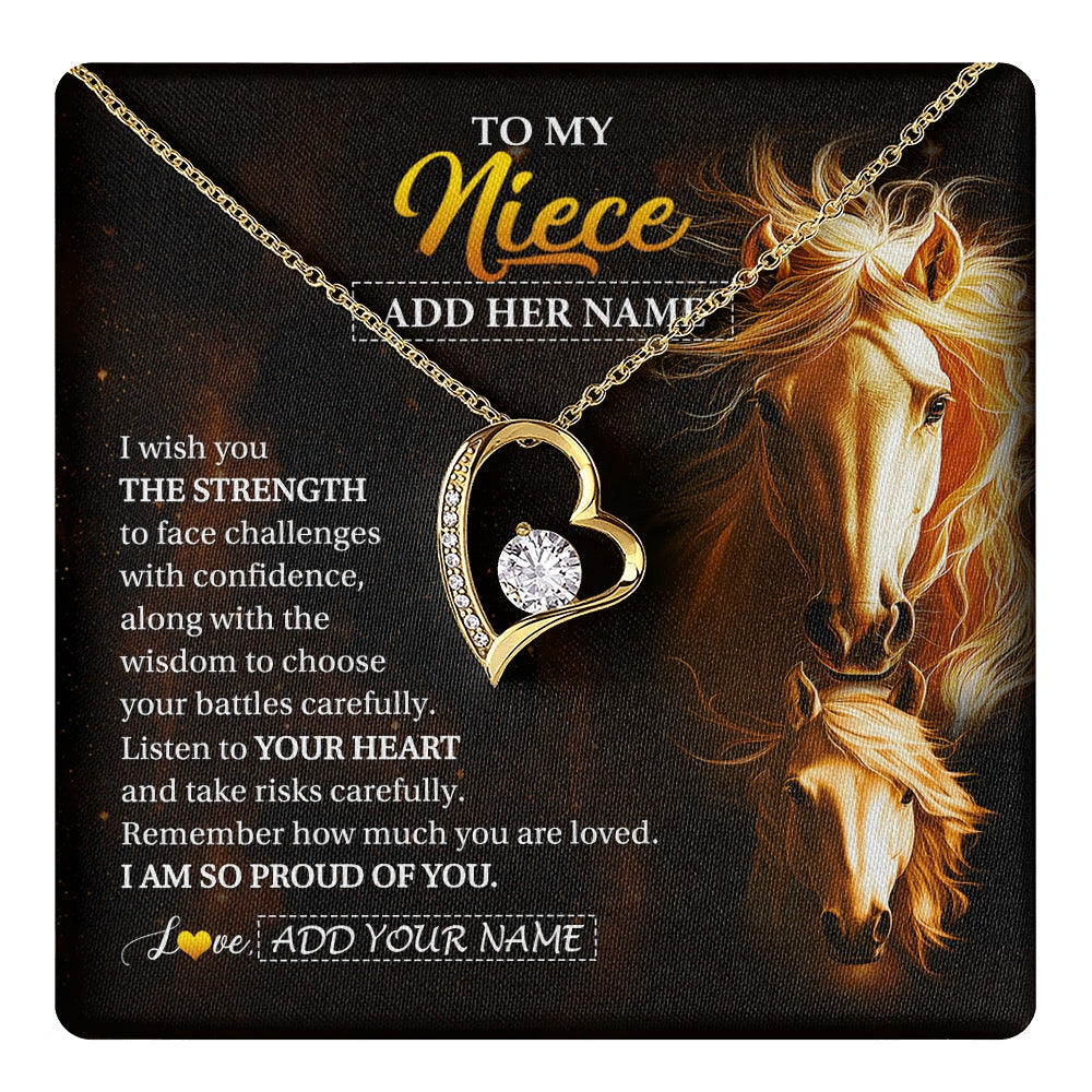 Forever Love Necklace 18K Yellow Gold Finish | 1 | Personalized To My Niece Gifts Necklace From Aunt Uncle Auntie I Wish You The Strength Horse Niece Birthday Gifts Christmas Graduation Gift Box Message Card | https://teecentury.