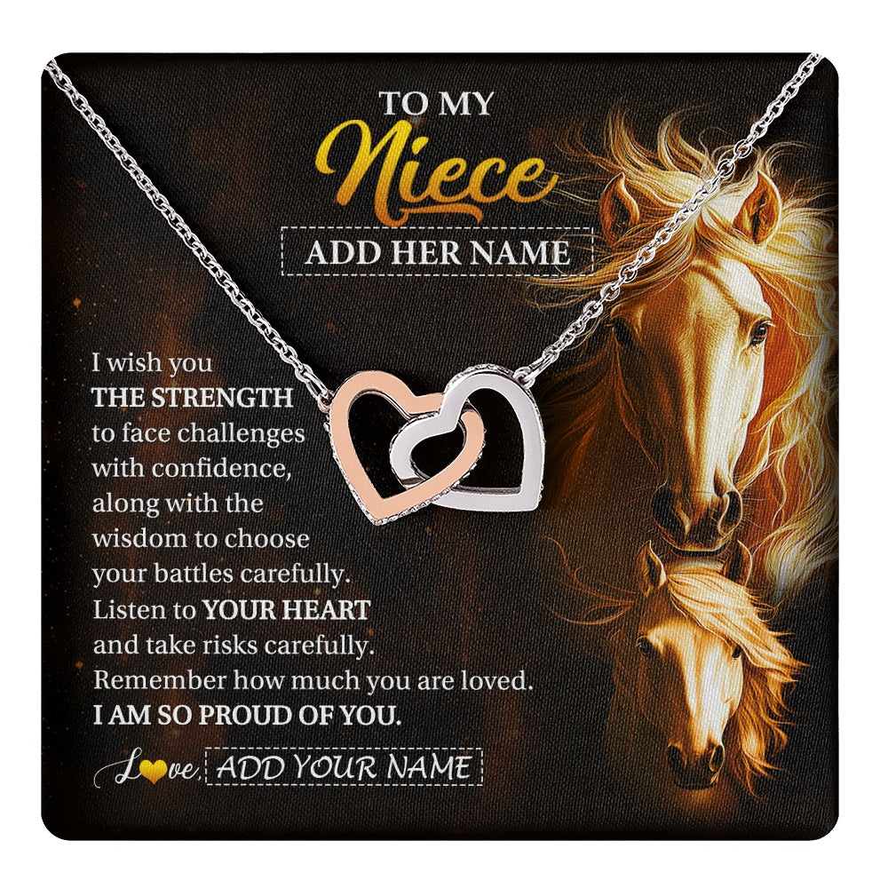 Interlocking Hearts Necklace Stainless Steel & Rose Gold Finish | 1 | Personalized To My Niece Gifts Necklace From Aunt Uncle Auntie I Wish You The Strength Horse Niece Birthday Gifts Christmas Graduation Gift Box Message Card | https://teecentury.