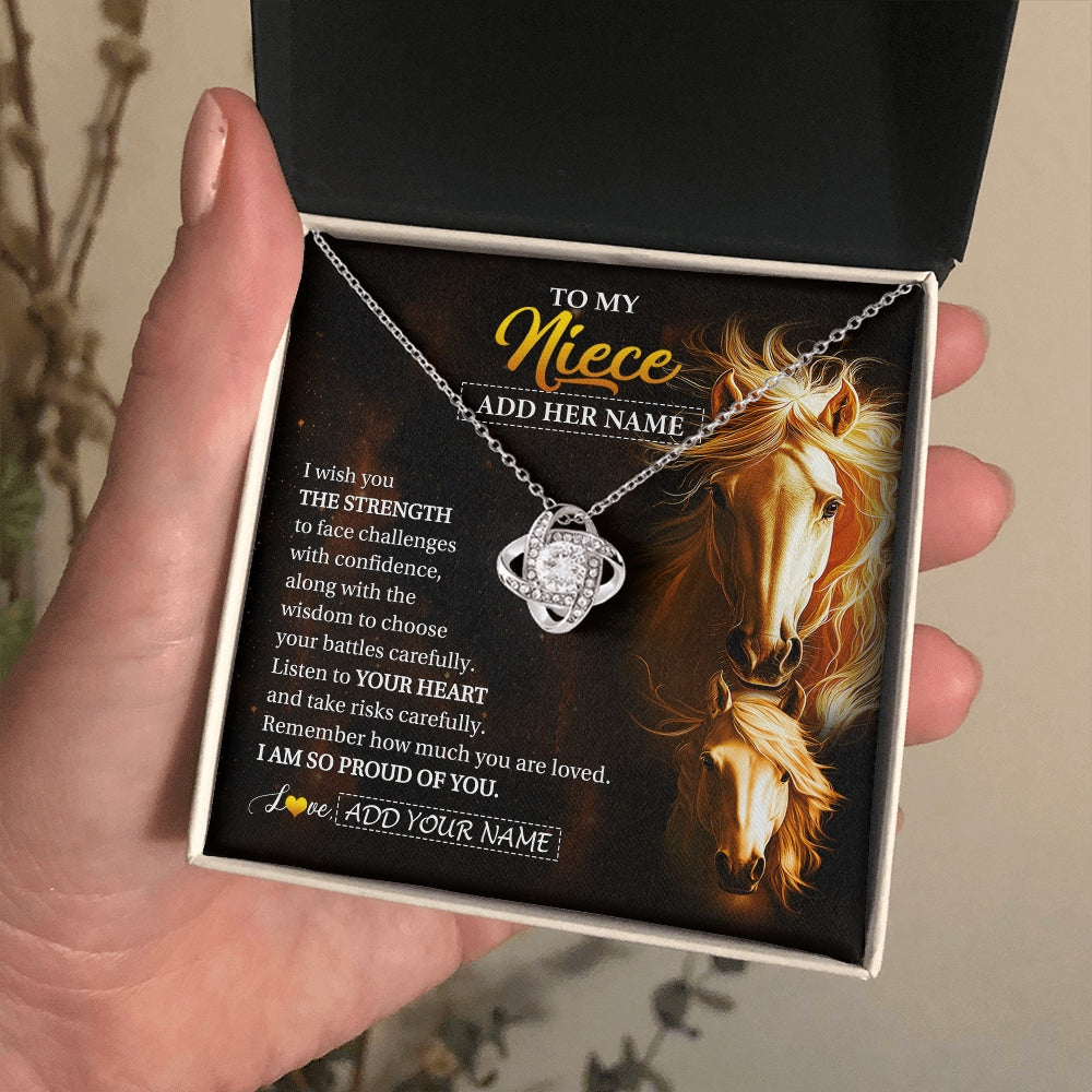 Love Knot Necklace 14K White Gold Finish | 2 | Personalized To My Niece Gifts Necklace From Aunt Uncle Auntie I Wish You The Strength Horse Niece Birthday Gifts Christmas Graduation Gift Box Message Card | https://teecentury.
