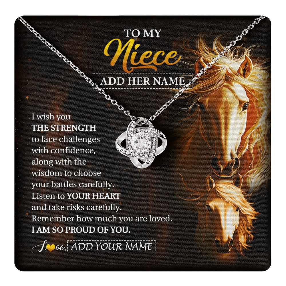 Love Knot Necklace 14K White Gold Finish | 1 | Personalized To My Niece Gifts Necklace From Aunt Uncle Auntie I Wish You The Strength Horse Niece Birthday Gifts Christmas Graduation Gift Box Message Card | https://teecentury.