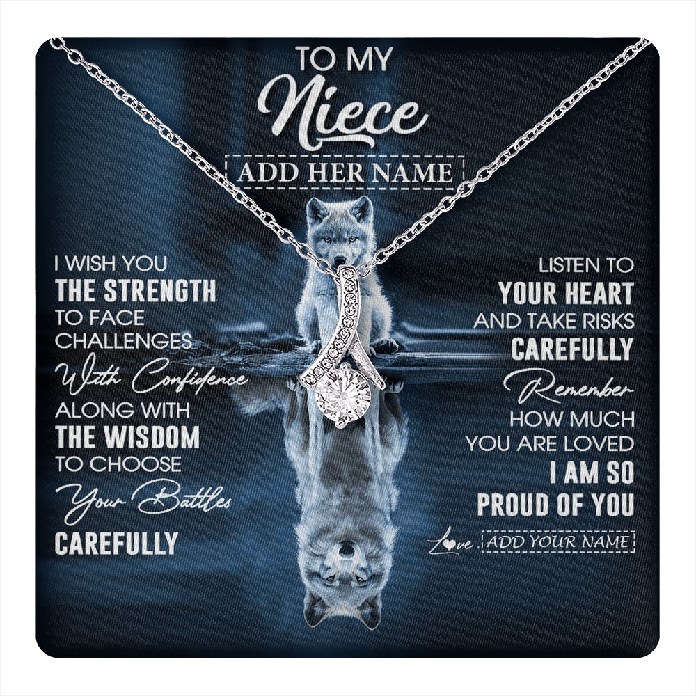 Alluring Beauty Necklace 14K White Gold Finish | 1 | Personalized To My Niece Gifts Necklace From Aunt Uncle Auntie I Wish You The Strength Wolf Niece Birthday Gifts Christmas Graduation Gift Box Message Card | https://teecentury.