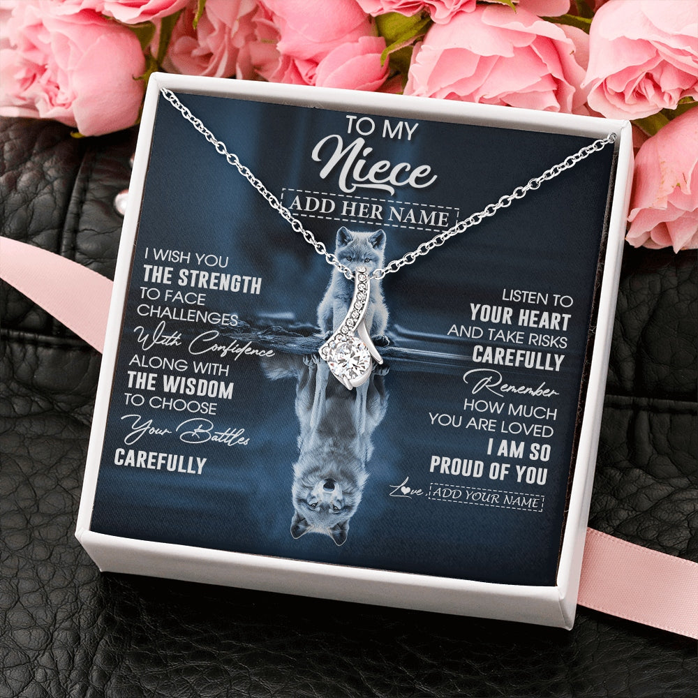 Alluring Beauty Necklace 14K White Gold Finish | 2 | Personalized To My Niece Gifts Necklace From Aunt Uncle Auntie I Wish You The Strength Wolf Niece Birthday Gifts Christmas Graduation Gift Box Message Card | https://teecentury.