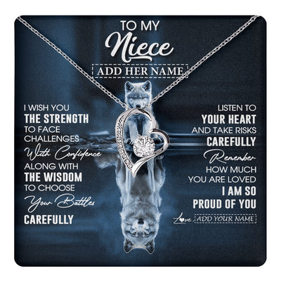 Forever Love Necklace 14K White Gold Finish | 1 | Personalized To My Niece Gifts Necklace From Aunt Uncle Auntie I Wish You The Strength Wolf Niece Birthday Gifts Christmas Graduation Gift Box Message Card | https://teecentury.