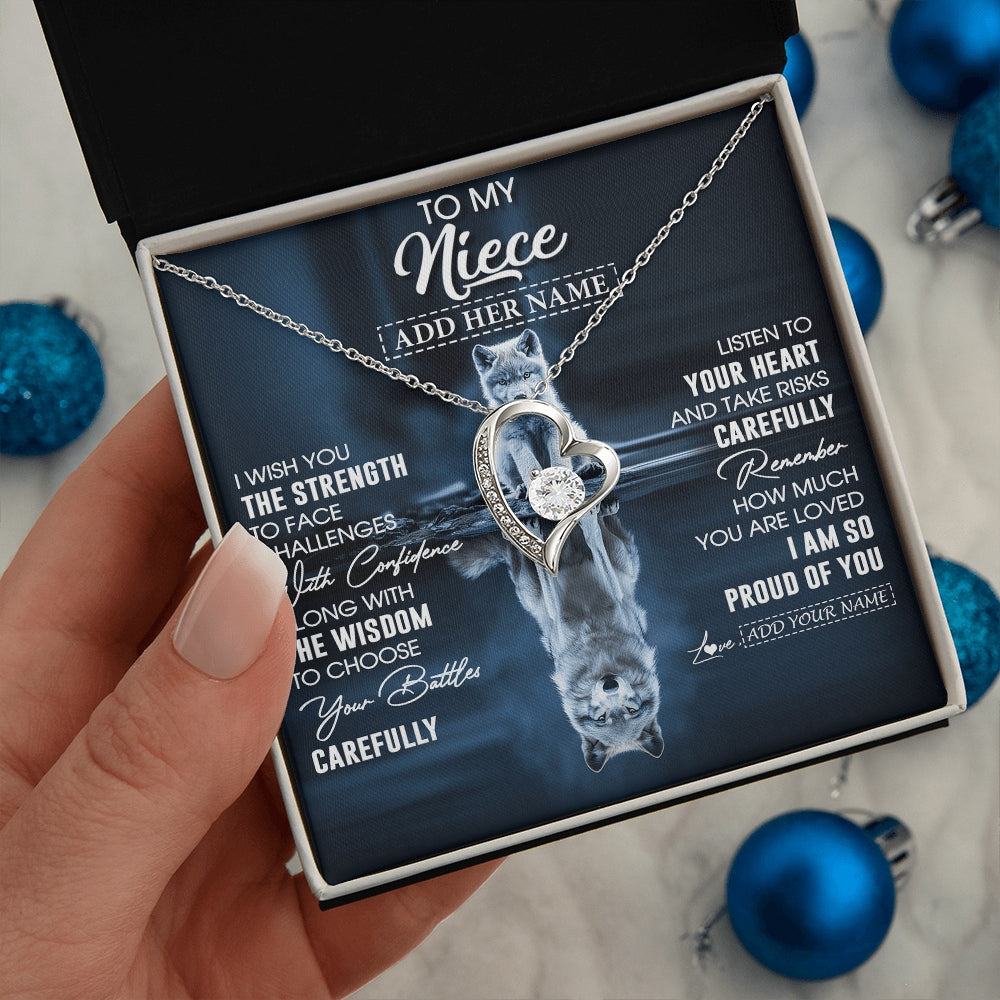Forever Love Necklace 14K White Gold Finish | 2 | Personalized To My Niece Gifts Necklace From Aunt Uncle Auntie I Wish You The Strength Wolf Niece Birthday Gifts Christmas Graduation Gift Box Message Card | https://teecentury.