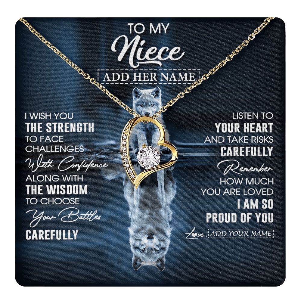 Forever Love Necklace 18K Yellow Gold Finish | 1 | Personalized To My Niece Gifts Necklace From Aunt Uncle Auntie I Wish You The Strength Wolf Niece Birthday Gifts Christmas Graduation Gift Box Message Card | https://teecentury.