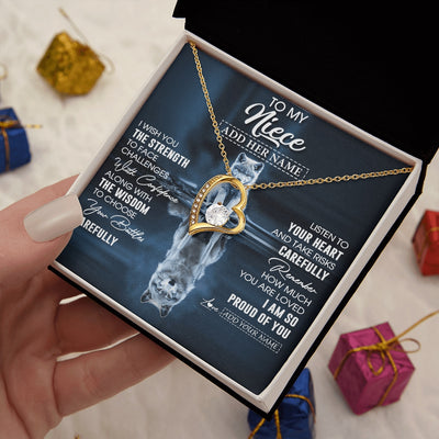 Forever Love Necklace 18K Yellow Gold Finish | 2 | Personalized To My Niece Gifts Necklace From Aunt Uncle Auntie I Wish You The Strength Wolf Niece Birthday Gifts Christmas Graduation Gift Box Message Card | https://teecentury.