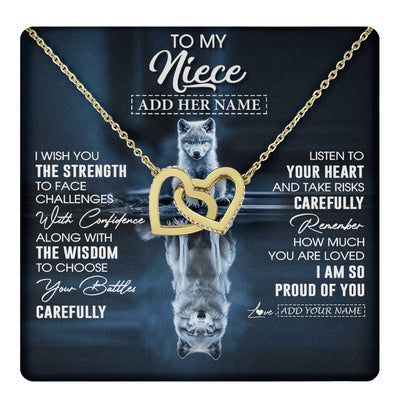 Interlocking Hearts Necklace 18K Yellow Gold Finish | 1 | Personalized To My Niece Gifts Necklace From Aunt Uncle Auntie I Wish You The Strength Wolf Niece Birthday Gifts Christmas Graduation Gift Box Message Card | https://teecentury.