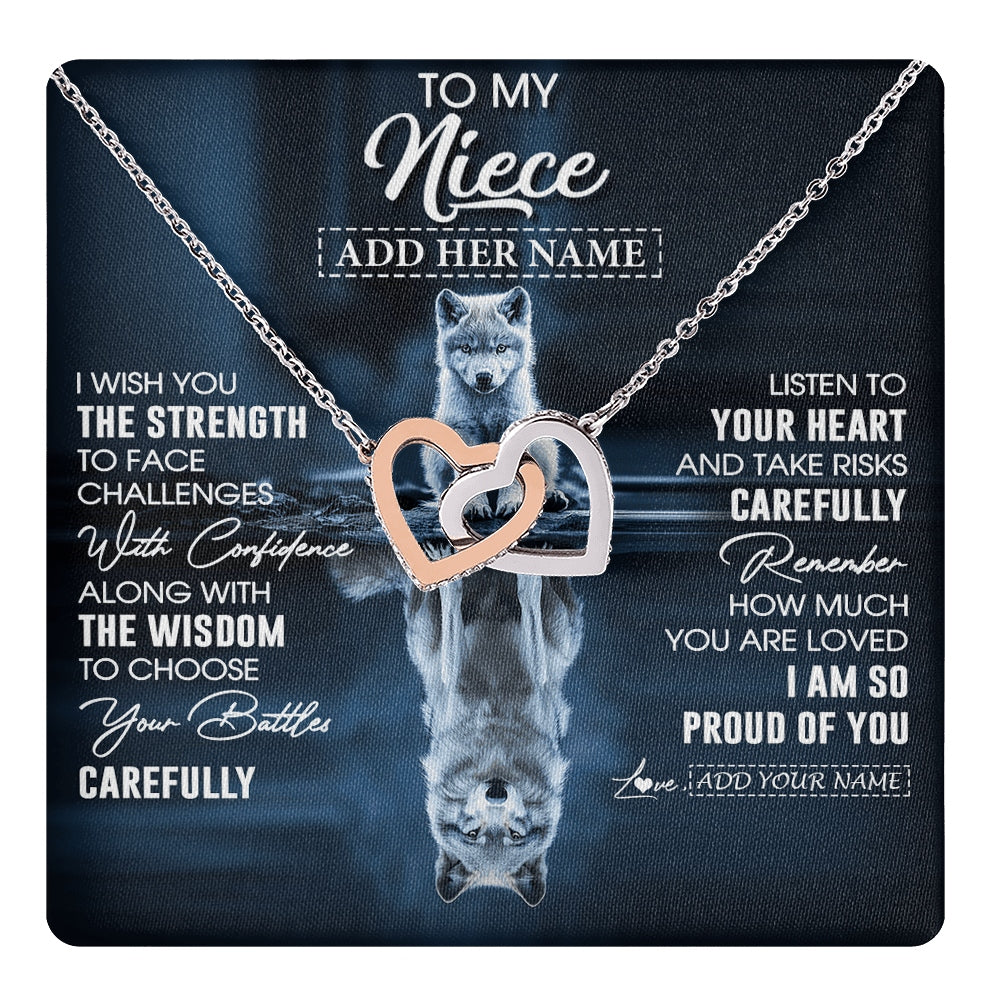 Interlocking Hearts Necklace Stainless Steel & Rose Gold Finish | 1 | Personalized To My Niece Gifts Necklace From Aunt Uncle Auntie I Wish You The Strength Wolf Niece Birthday Gifts Christmas Graduation Gift Box Message Card | https://teecentury.