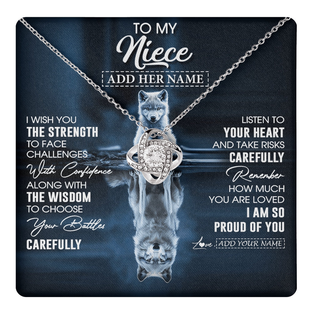 Love Knot Necklace 14K White Gold Finish | 1 | Personalized To My Niece Gifts Necklace From Aunt Uncle Auntie I Wish You The Strength Wolf Niece Birthday Gifts Christmas Graduation Gift Box Message Card | https://teecentury.