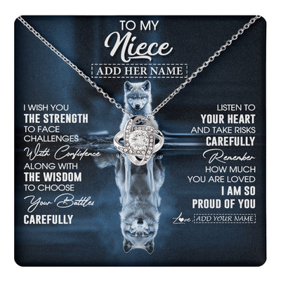 Love Knot Necklace 14K White Gold Finish | 1 | Personalized To My Niece Gifts Necklace From Aunt Uncle Auntie I Wish You The Strength Wolf Niece Birthday Gifts Christmas Graduation Gift Box Message Card | https://teecentury.
