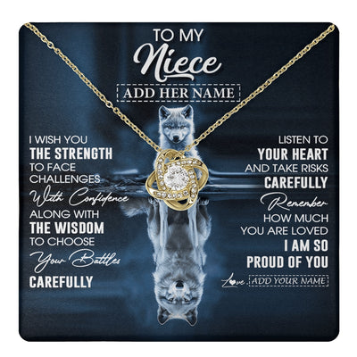 Love Knot Necklace 18K Yellow Gold Finish | 1 | Personalized To My Niece Gifts Necklace From Aunt Uncle Auntie I Wish You The Strength Wolf Niece Birthday Gifts Christmas Graduation Gift Box Message Card | https://teecentury.