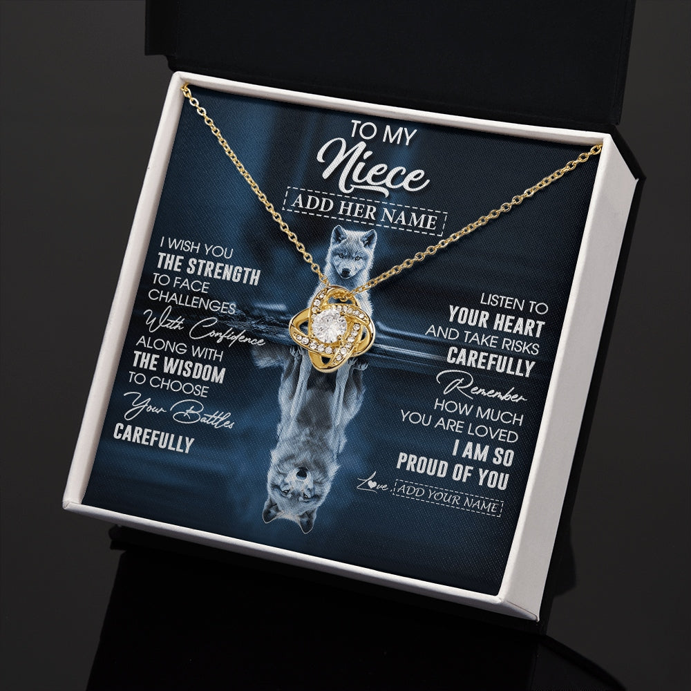Love Knot Necklace 18K Yellow Gold Finish | 2 | Personalized To My Niece Gifts Necklace From Aunt Uncle Auntie I Wish You The Strength Wolf Niece Birthday Gifts Christmas Graduation Gift Box Message Card | https://teecentury.