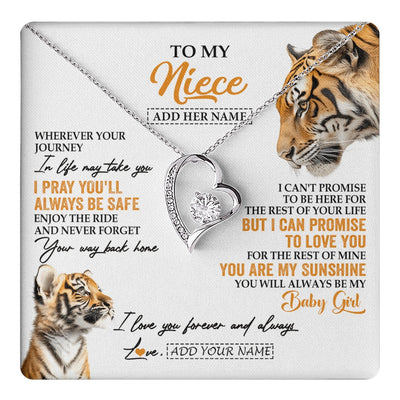 Forever Love Necklace 14K White Gold Finish | 1 | Personalized To My Niece Gifts Necklace From Aunt Uncle Auntie Wherever Your Journey In Life Tiger Niece Birthday Gifts Custom Gift Box Message Card | https://teecentury.