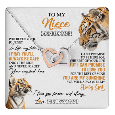 Interlocking Hearts Necklace Stainless Steel & Rose Gold Finish | 1 | Personalized To My Niece Gifts Necklace From Aunt Uncle Auntie Wherever Your Journey In Life Tiger Niece Birthday Gifts Custom Gift Box Message Card | https://teecentury.