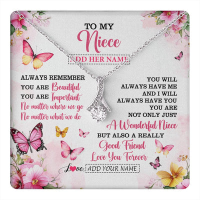 Alluring Beauty Necklace 14K White Gold Finish | 1 | Personalized To My Niece Gifts Necklace From Aunt Uncle Auntie You Are Beautiful Birthday Gifts For Niece Graduation Christmas Custom Gift Box Message Card | https://teecentury.