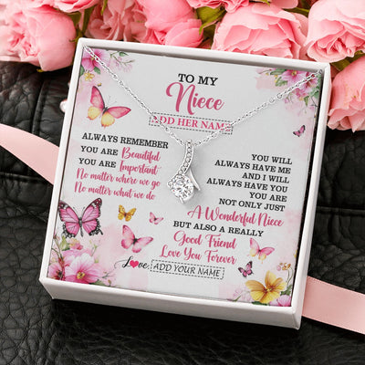 Alluring Beauty Necklace 14K White Gold Finish | 2 | Personalized To My Niece Gifts Necklace From Aunt Uncle Auntie You Are Beautiful Birthday Gifts For Niece Graduation Christmas Custom Gift Box Message Card | https://teecentury.
