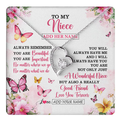 Forever Love Necklace 14K White Gold Finish | 1 | Personalized To My Niece Gifts Necklace From Aunt Uncle Auntie You Are Beautiful Birthday Gifts For Niece Graduation Christmas Custom Gift Box Message Card | https://teecentury.