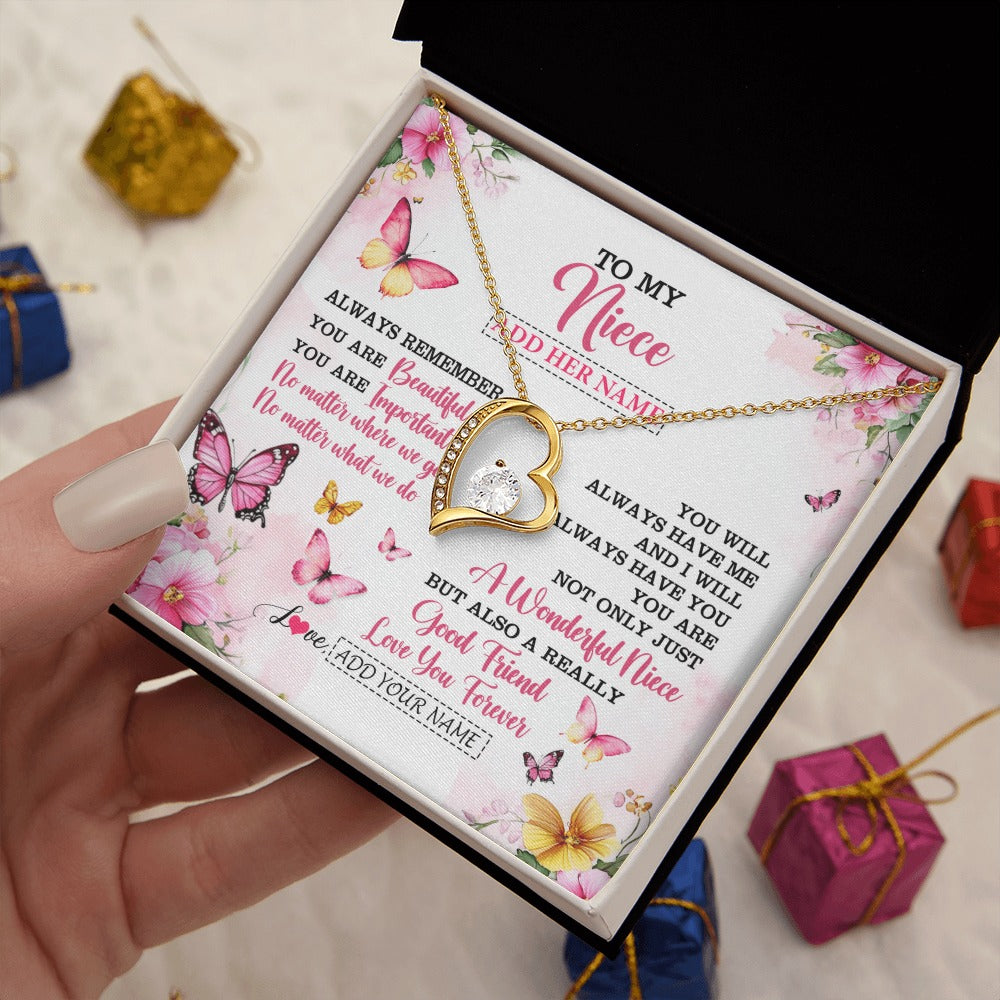 Forever Love Necklace 18K Yellow Gold Finish | 2 | Personalized To My Niece Gifts Necklace From Aunt Uncle Auntie You Are Beautiful Birthday Gifts For Niece Graduation Christmas Custom Gift Box Message Card | https://teecentury.