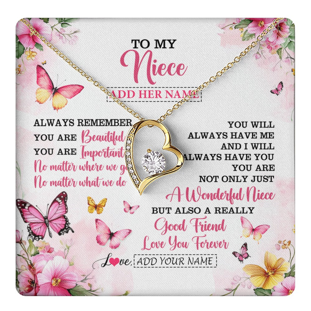 Forever Love Necklace 18K Yellow Gold Finish | 1 | Personalized To My Niece Gifts Necklace From Aunt Uncle Auntie You Are Beautiful Birthday Gifts For Niece Graduation Christmas Custom Gift Box Message Card | https://teecentury.