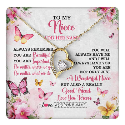 Forever Love Necklace 18K Yellow Gold Finish | 1 | Personalized To My Niece Gifts Necklace From Aunt Uncle Auntie You Are Beautiful Birthday Gifts For Niece Graduation Christmas Custom Gift Box Message Card | https://teecentury.