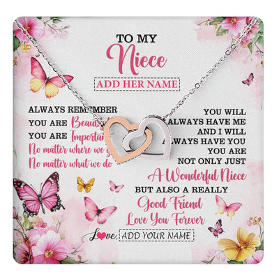 Interlocking Hearts Necklace Stainless Steel & Rose Gold Finish | 1 | Personalized To My Niece Gifts Necklace From Aunt Uncle Auntie You Are Beautiful Birthday Gifts For Niece Graduation Christmas Custom Gift Box Message Card | https://teecentury.