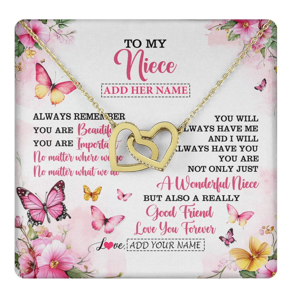 Interlocking Hearts Necklace 18K Yellow Gold Finish | 1 | Personalized To My Niece Gifts Necklace From Aunt Uncle Auntie You Are Beautiful Birthday Gifts For Niece Graduation Christmas Custom Gift Box Message Card | https://teecentury.