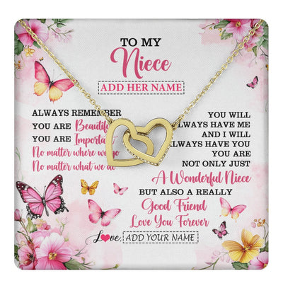 Interlocking Hearts Necklace 18K Yellow Gold Finish | 1 | Personalized To My Niece Gifts Necklace From Aunt Uncle Auntie You Are Beautiful Birthday Gifts For Niece Graduation Christmas Custom Gift Box Message Card | https://teecentury.