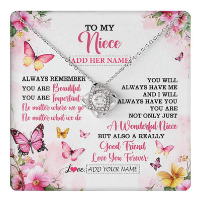 Love Knot Necklace 14K White Gold Finish | 1 | Personalized To My Niece Gifts Necklace From Aunt Uncle Auntie You Are Beautiful Birthday Gifts For Niece Graduation Christmas Custom Gift Box Message Card | https://teecentury.