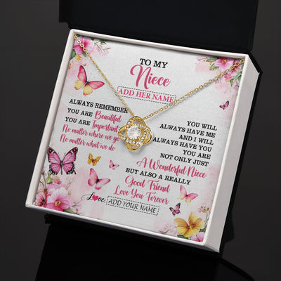 Love Knot Necklace 18K Yellow Gold Finish | 2 | Personalized To My Niece Gifts Necklace From Aunt Uncle Auntie You Are Beautiful Birthday Gifts For Niece Graduation Christmas Custom Gift Box Message Card | https://teecentury.