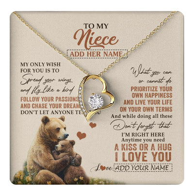 Forever Love Necklace 18K Yellow Gold Finish | 1 | Personalized To My Niece Gifts Necklace From Aunt Uncle Bear My Only Wish For You Niece Birthday Gifts Graduation Christmas Customized Gift Box Message Card | teecentury.myshopify