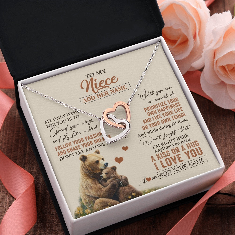 Interlocking Hearts Necklace Stainless Steel & Rose Gold Finish | 2 | Personalized To My Niece Gifts Necklace From Aunt Uncle Bear My Only Wish For You Niece Birthday Gifts Graduation Christmas Customized Gift Box Message Card | teecentury.myshopify