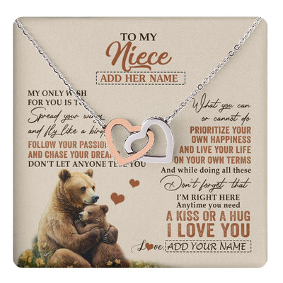 Interlocking Hearts Necklace Stainless Steel & Rose Gold Finish | 1 | Personalized To My Niece Gifts Necklace From Aunt Uncle Bear My Only Wish For You Niece Birthday Gifts Graduation Christmas Customized Gift Box Message Card | teecentury.myshopify
