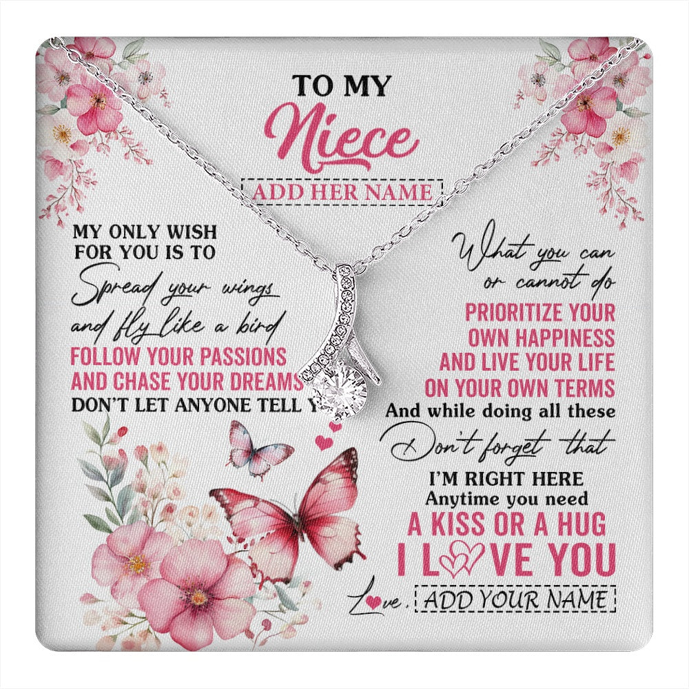 Alluring Beauty Necklace 14K White Gold Finish | 1 | Personalized To My Niece Gifts Necklace From Aunt Uncle Butterfly My Only Wish For You Niece Birthday Gifts Christmas Customized Gift Box Message Card | teecentury.myshopify