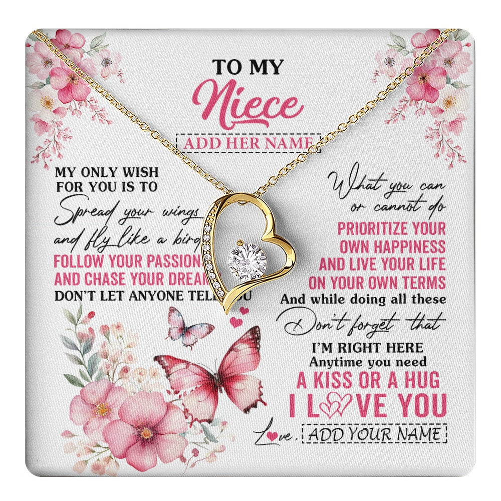 Forever Love Necklace 18K Yellow Gold Finish | 1 | Personalized To My Niece Gifts Necklace From Aunt Uncle Butterfly My Only Wish For You Niece Birthday Gifts Christmas Customized Gift Box Message Card | teecentury.myshopify