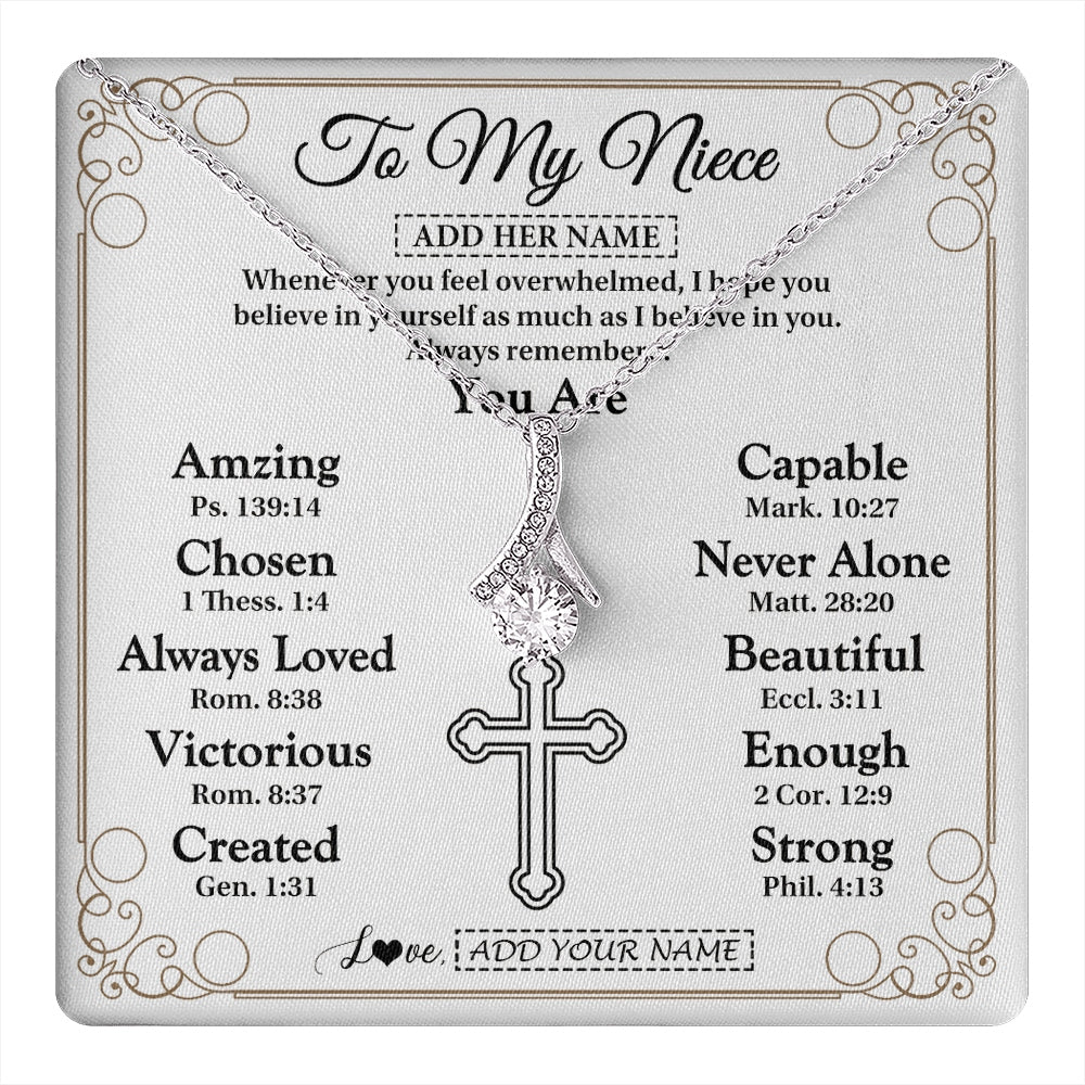 Alluring Beauty Necklace 14K White Gold Finish | 1 | Personalized To My Niece Gifts Necklace From Aunt Uncle Christ Christian Gifts For Aunt Niece Birthday Christmas Graduation Custom Gift Box Message Card | https://teecentury.