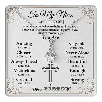Alluring Beauty Necklace 14K White Gold Finish | 1 | Personalized To My Niece Gifts Necklace From Aunt Uncle Christ Christian Gifts For Aunt Niece Birthday Christmas Graduation Custom Gift Box Message Card | https://teecentury.
