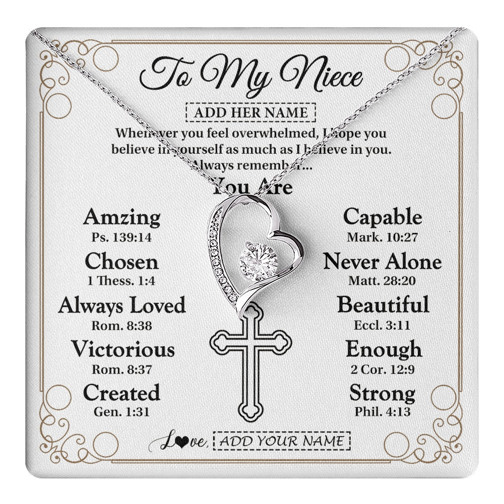 Forever Love Necklace 14K White Gold Finish | 1 | Personalized To My Niece Gifts Necklace From Aunt Uncle Christ Christian Gifts For Aunt Niece Birthday Christmas Graduation Custom Gift Box Message Card | https://teecentury.