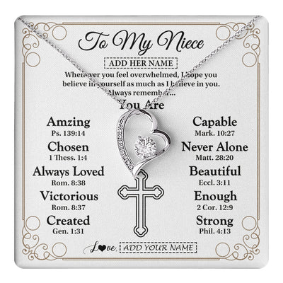 Forever Love Necklace 14K White Gold Finish | 1 | Personalized To My Niece Gifts Necklace From Aunt Uncle Christ Christian Gifts For Aunt Niece Birthday Christmas Graduation Custom Gift Box Message Card | https://teecentury.