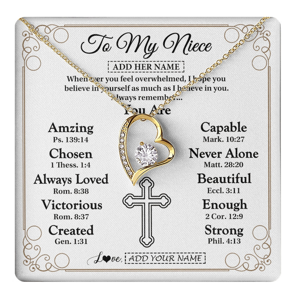 Forever Love Necklace 18K Yellow Gold Finish | 1 | Personalized To My Niece Gifts Necklace From Aunt Uncle Christ Christian Gifts For Aunt Niece Birthday Christmas Graduation Custom Gift Box Message Card | https://teecentury.