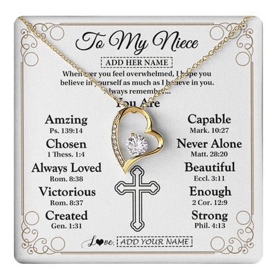 Forever Love Necklace 18K Yellow Gold Finish | 1 | Personalized To My Niece Gifts Necklace From Aunt Uncle Christ Christian Gifts For Aunt Niece Birthday Christmas Graduation Custom Gift Box Message Card | https://teecentury.