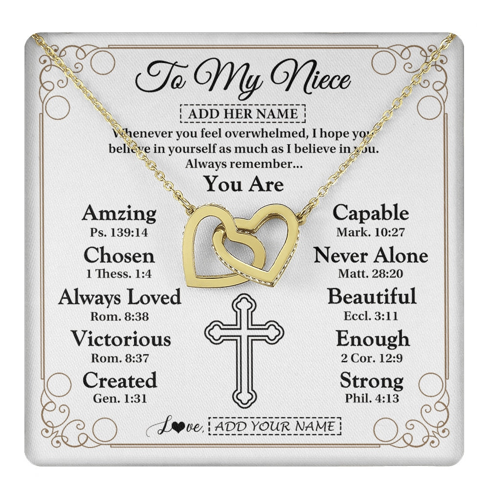Interlocking Hearts Necklace 18K Yellow Gold Finish | 1 | Personalized To My Niece Gifts Necklace From Aunt Uncle Christ Christian Gifts For Aunt Niece Birthday Christmas Graduation Custom Gift Box Message Card | https://teecentury.