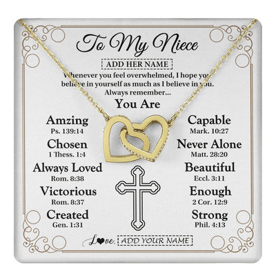 Interlocking Hearts Necklace 18K Yellow Gold Finish | 1 | Personalized To My Niece Gifts Necklace From Aunt Uncle Christ Christian Gifts For Aunt Niece Birthday Christmas Graduation Custom Gift Box Message Card | https://teecentury.