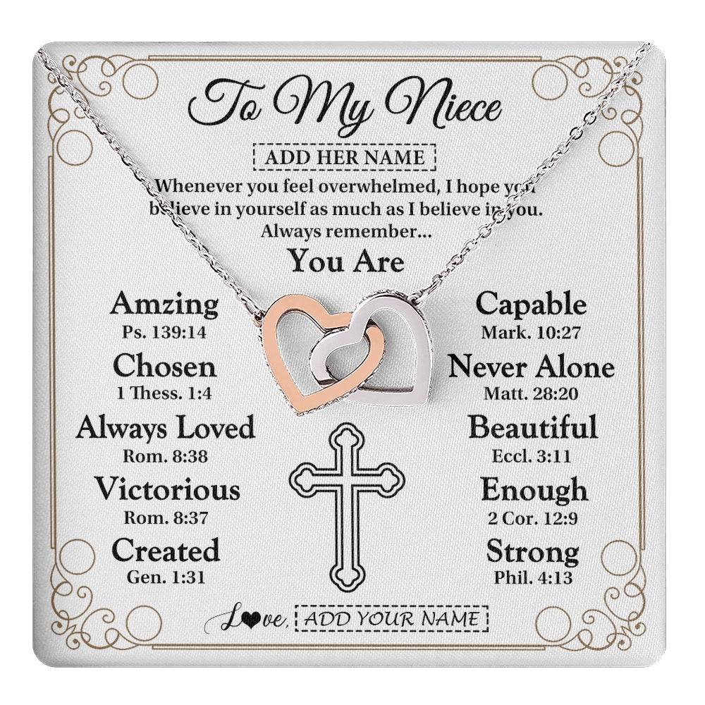 Interlocking Hearts Necklace Stainless Steel & Rose Gold Finish | 1 | Personalized To My Niece Gifts Necklace From Aunt Uncle Christ Christian Gifts For Aunt Niece Birthday Christmas Graduation Custom Gift Box Message Card | https://teecentury.
